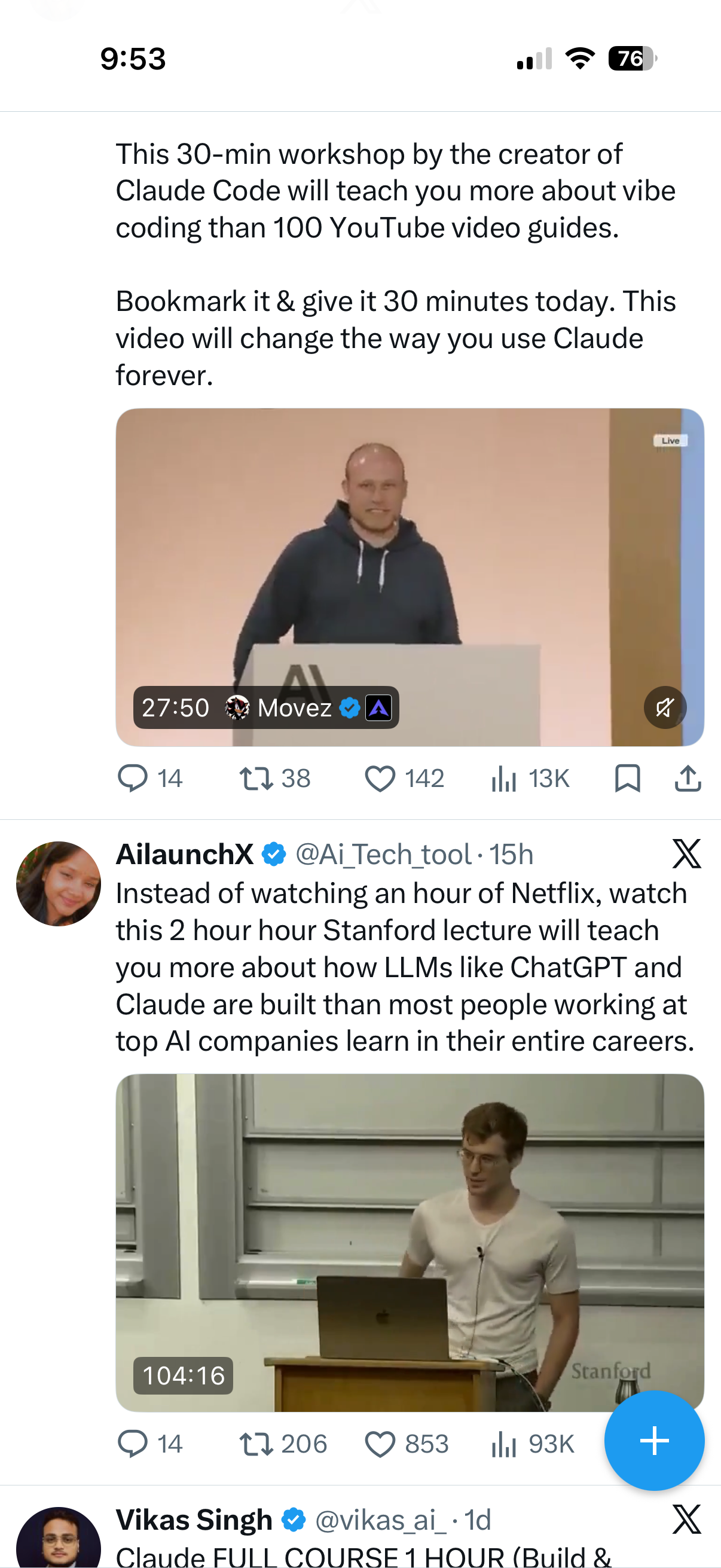 Screenshot of multiple AI course promotion tweets