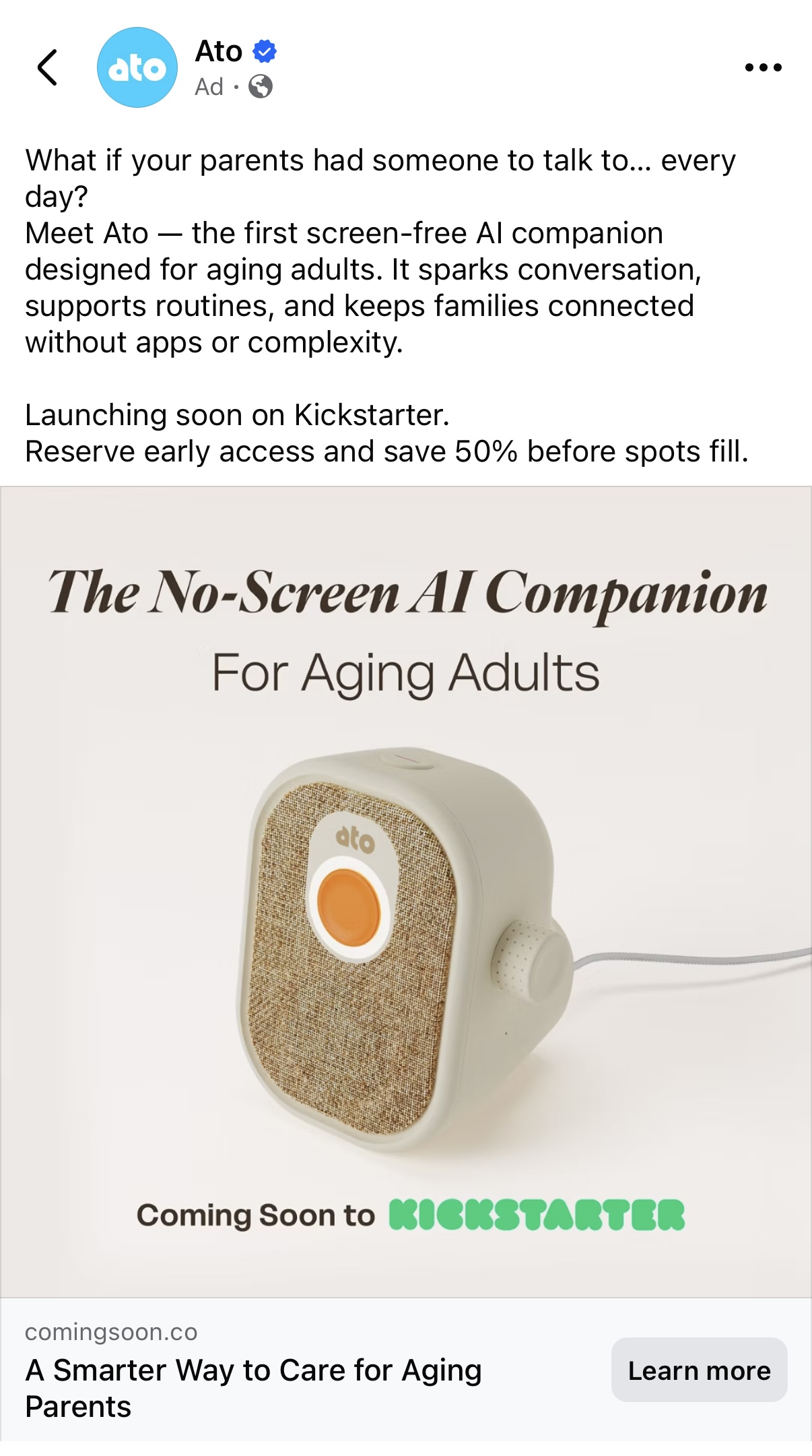 Ato cream-colored speaker device for aging adults