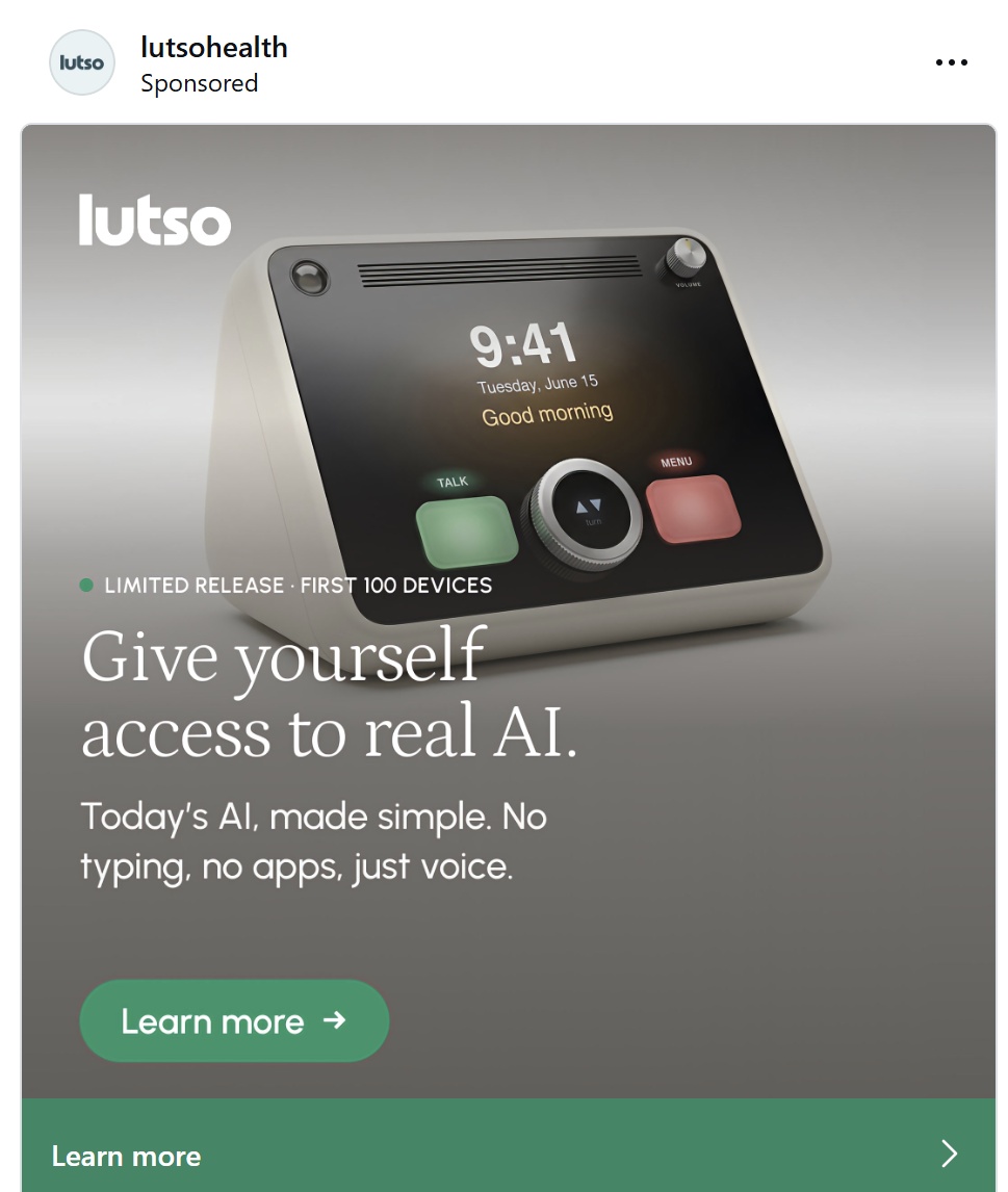 lutso tabletop voice assistant with Talk and Menu buttons
